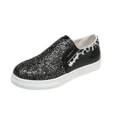 Bling Golden Women Sneakers Slip on Female Flat Shoes Fashion Leopard Ladies Vulcanized Shoes Platform Women Casual