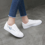 Spring Fashion Breathble Vulcanized Shoes Women Sneakers Platform Shoes Women Embroider Lace-up White Casual