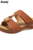 Women Wedge Sandals 2023 Summer Roman Style Open Toe Women's Sandals Vintage Non Slip Leather Casual Beach Shoes Zapatos