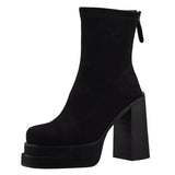Chunky Women's Ankle Boots Very High Heels Booties Heeled Short Shoes for Woman Suede Platform Sock with Free