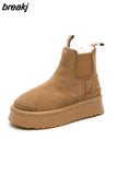 Chelsea Ankle Boots Woman Winter 2023 Fur Luxury Designer Shoes Women Flats Heel Warm Casual Elegant Plush Snow