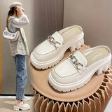 New Women Sneakers Slippers Breathable Mesh Casual Mules Shoes Female Fashion Sneaker Chain Leisure Woman Vulcanize