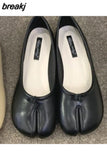 Women Flats Tabi Ninja Moccasins Round Split Toe Shallow Lazy Slip On Slingback Mules Leather Shoes Soft Loafers Slip