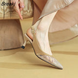 High Heel Women Summer Sandals Sexy Lace Pointed Toe Single Shoes Thin Heels Mesh
