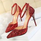 Breakj Fashion Sexy Hollow Out Nightclub Show Thin Metal And High Heel Shining Sequins