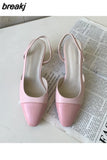 Elegant Mixed Color Slingback Sandals Women Elastic Band Back Strap Heel Pumps Brand Design Shoes Mule Dress Party