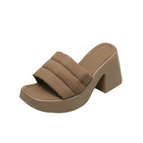 Breakj Size Slippers New Simple Solid Color Flip-Ops Wear Square Head Thick With High Beach Wind Lady
