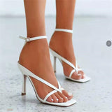Women Summer Pumps Sandals High Heels 9CM Shoes Flip Flops Ankle Strap Sexy Square Toe Sliod Buckle Party Sandals Zapatos