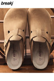 New Men Closed Toe Cork Slippers Casual Women Buckle Non-slip Comfortable Nubuck Leather Outside Slide