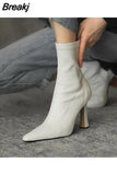 Fashion 2023 Solid Color Side Zipper High Heel Ankle Boots Thin Boots Pointed Thin Heel Ankle Boots Women's Shoes