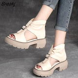 Women Sandals Wedges Heels Genuine Leather Peep Toe Summer Fashion Female Gladiator Sandals Platform Shoes
