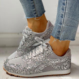 Flat Glitter Sneakers Casual Bling Vulcanized Shoes Female Mesh Lace Up Platform Comfort Plus Size Fashion Ladies