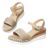 Breakj Women's Shoes Slopes And Thick-Soled Hemp Rope Fish-Mouthed Sandals With A Word Buckle With Light Casual