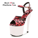 Leopard Sandals Pole Dance Shoes Stripper Sexy Combat Fetish High Heels Women Platform Shoes Party Club 15 17 CM