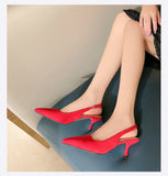 6CM Large Size 44-45 Women Shoes Baotou Sandals Pumps New Summer Pointed Suede High-heeled Thin Heel Bridal Wedding