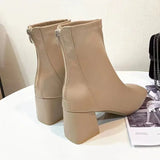 Women Ankle Boots Female Square Toe High Heels Short Boot Ladies Warm Plush Zipper Platform Shoes Botas Mujer