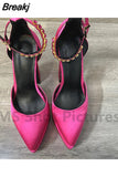 Women High Heel Shoes Platform Sandals Pointed Toe Woman Silk Pumps Sexy Rhinestone Buckle Chunky Heel Wedding Shoes