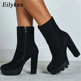 2022 New Fashion Autumn Winter High heels Ankle Boots Women Thick Heel Platform Boots Ladies Worker Boots size 41