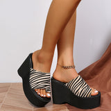 Women's Summer Fashion Elegant Platform Slippers Casual Leopard Print Flip-flops Striped Plus Size Sandals
