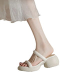 Breakj Real Soft Leather Elegant 2024 Simple Thick Bottom Increased A Word Drag Female Summer Fairy High Heels Outside Wear Beach