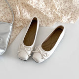 Breakj Silver Single Shoes Spring 2025 New Korean Version Of Evening Wind Flat Shoes Shallow Bow Women's