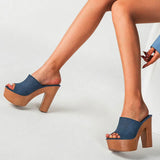 Slippers women platform sandals microfiber flip flops plus size 36-43 slides wood chunky super high heels shoes