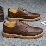 Men Round Head Leather Shoes Business Dress Shoes Handmade Casual Shoes Lace-up Footwear Men Platform Moccasins Slip-on