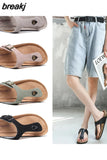 New Summer Women Beach Shoe Casual Cork PU Leather Slippers Men Outdoor Fashion Flip Flops