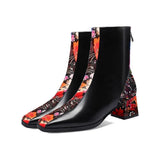 New Women's Ethnic Ankle Boots Winter Women's Boots Women's Mixed color High Heels Women's Plus size