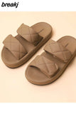 New Summer Women Beach Outside Platform Slippers Med Heel Casual Hook Loop Non-slip Outdoor Slide