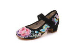 Breakj Heel Single Shoes Spring And Summer New Thick Heel Women's Shoes Cheongsam Embroidered Shoes Mary Jane Retro National Style High Heel National Style