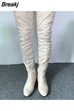 Winter Women Over-the-knee Boots Round Toe Mid-heel Faux Side Zipper Plush Botas Mujer Classics Suede Thigh High
