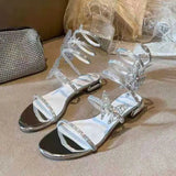 Snake Wrapped Sandals, Summer Low Heel 2024 New Line with Fashion Flat Glass Shoes, Banquet Wedding