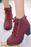 Snow Boots Winter New Women Boots Cross Lace Up Short Boots Thick-heeled Zipper Boots Plus Size Woman