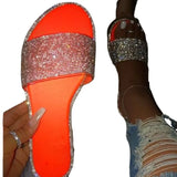 Breakj Summer Women's Flat Bottom Slippers Large Code New Bright Drill Flat Bottom Slippers Women Cold