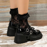 Punk Dark Mary Jane Lolita Shoes Women Metal Decorative Chunky Platform Shoes Woman Double Buckle Patent Leather