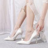 Spring and Autumn New Fashion Pointed Leather Face Pearl Solid Fine Heel Outwear High Heel Single Shoes Shallow Toe