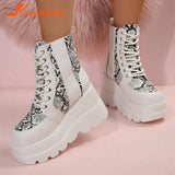Women's Punk Gothic Platform Wedge Ankle Boots 2023 Hot Sale Round Toe Lace Up Buckle Strap Short Boots Side Zipper Female