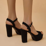 2023 Summer Black High Heel Sandals Woman Flock Platform Heeled Sandals for Women Ankle Strap Peep Toe Pumps