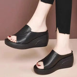 New Open Toe Sexy Solid Thick Sole Slope Heel Slippers for Women Outwear Comfortable Platform Women's Single