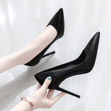Breakj High-Heeled Women Black 2025 New Pointed Fine Heel Leather Shoes Etiquette Flight Attendant Work