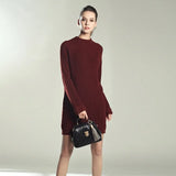 Winter Solid Knitted Cotton Sweater Dresses Women Fashion Loose O-neck Pullover Female Knitted Dress Vestidos