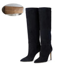 High Heels Western Boots Fashion Knee High Boots Woman Microfiber Red High Heel Long Boots Pointed Toe Autumn Winter