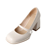 Jane Shoes Women's Spring and Autumn Single Shoes 2022 New Retro Thick Heels High Heels Black and White Small Leather
