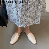 Spring Women Mule Slippers Fashion Square Toe Flat Casual Slides Slip On Outdoor Female Flip Flops Sandals Zapatillas