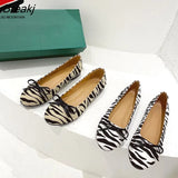 Simple Flat Single Shoes Women Shoes Zebra Pattern Round Head Egg Roll Shoes Bow Spring And Autumn Plus Size