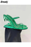 Metal Special-shaped High-heeled Women Sandals 2023 New Runway Woman Shoes Summer Double Thin Strap Open Toe