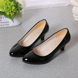 Breakj High Heel Single Shoes Women's Low-Heeled Fashion Tip Shoes 5CM Coarse Heel Casual Leather Shoes Low Heel Work Performance
