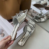 Summer Candy Leather Beach Shoes Women Bow Flat Slippers Women's Shoes Simple Slides Open Toe Flat Slippers for
