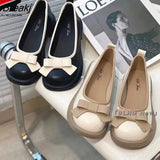 Flat Shoes Women Bow-Knot Single Shoes Round Toe Loafers Leather Spring And Autumn